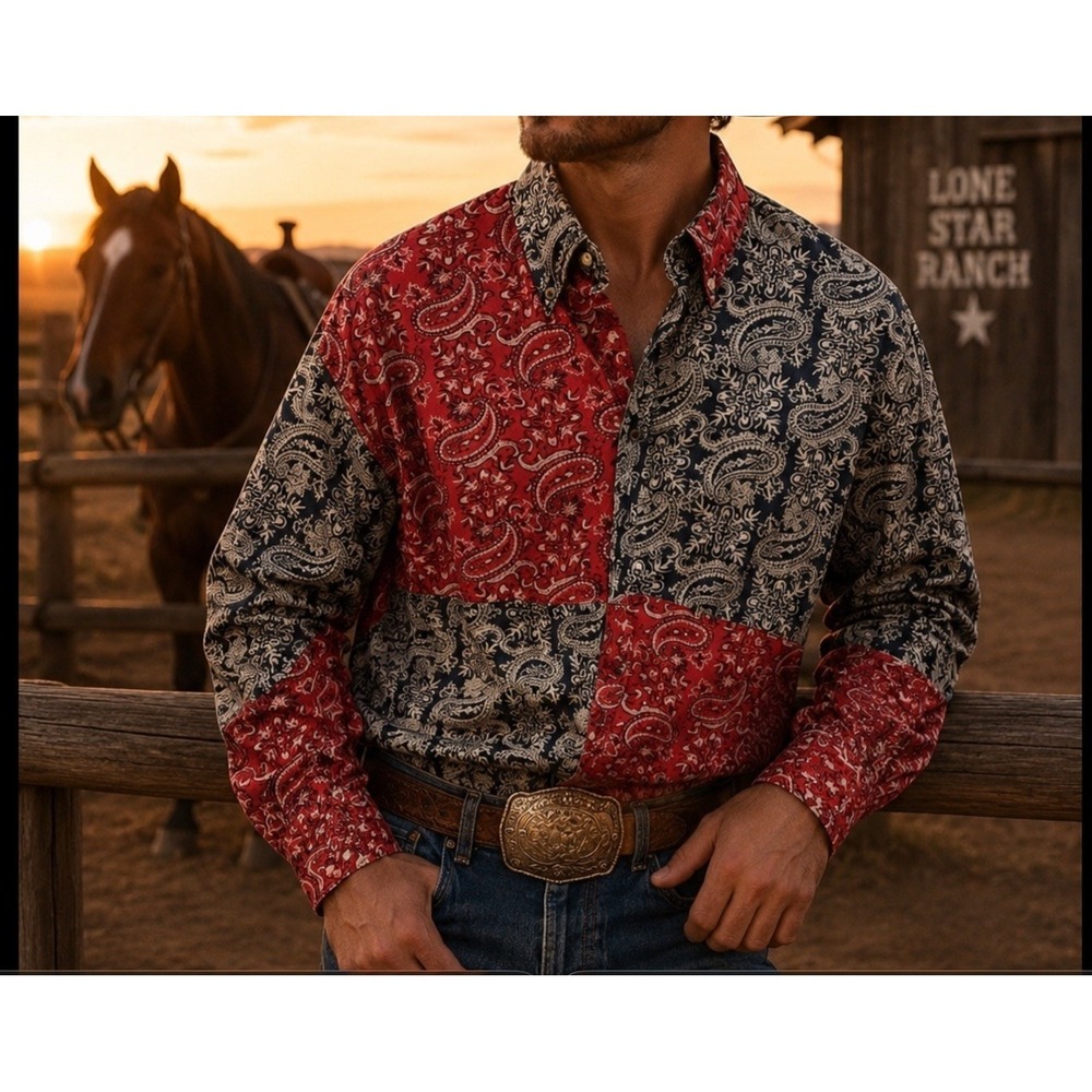 Evergreen Sportswear XL  Bandana Paisley Mens Western Handkerchief Shirt Barn